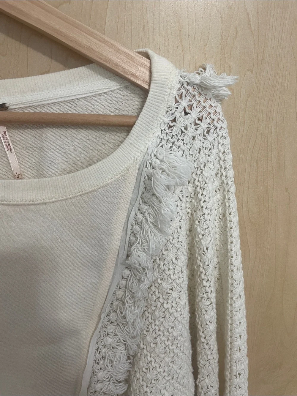 Free People Boho Cream Knit Top with Textured Oversized Dolman Sleeves L - Picture 12 of 12